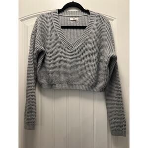 Aeropostale Women’s V Neck Waffle Knit Pullover Sweater Cropped Top‎ Size M Blue